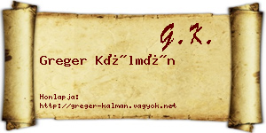 Greger Kálmán névjegykártya